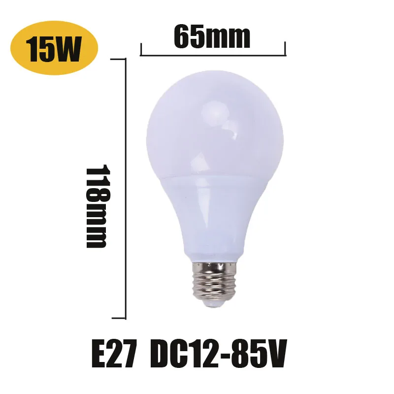 e27 15w dc12v-85v Светодиодный светильник, DC 12 В, 24 В, 36 В, E27, 3 Вт, 5 Вт, 7 Вт, 9 Вт, 12 Вт, 15 Вт, охлаждающий пластиковый алюминиевый прожектор, SMD2835, освещение коридора - Испускаемый цвет: e27 15w dc12v-85v