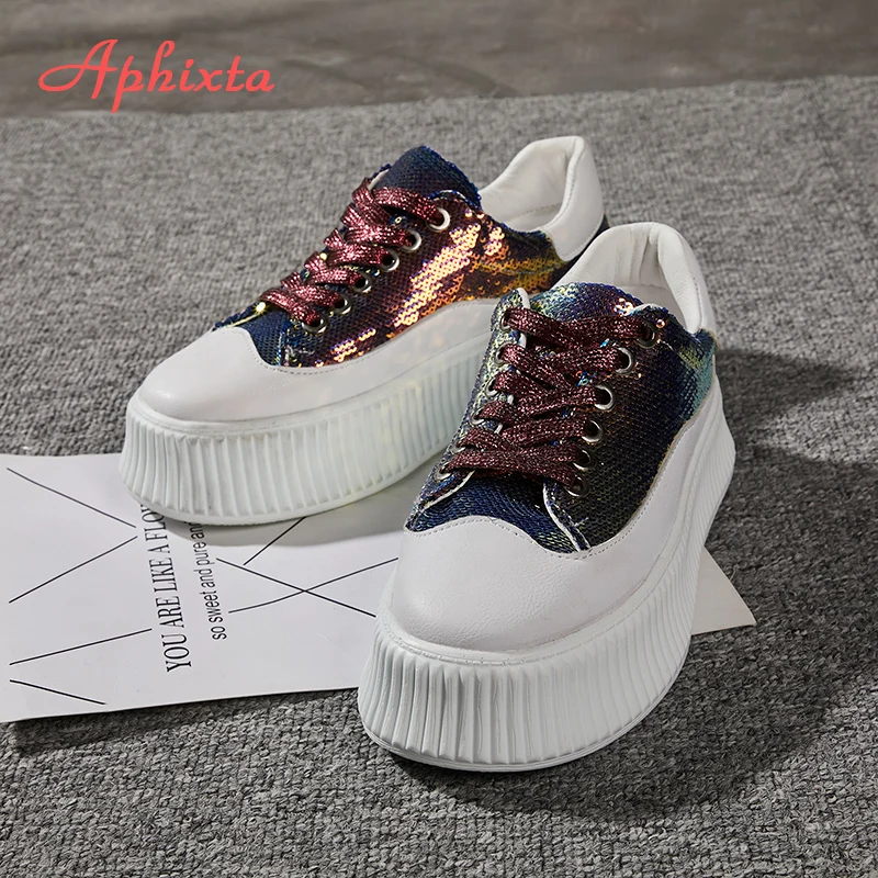 Aphixta/Женская обувь на платформе с блестящими стразами Весенние женские ботинки