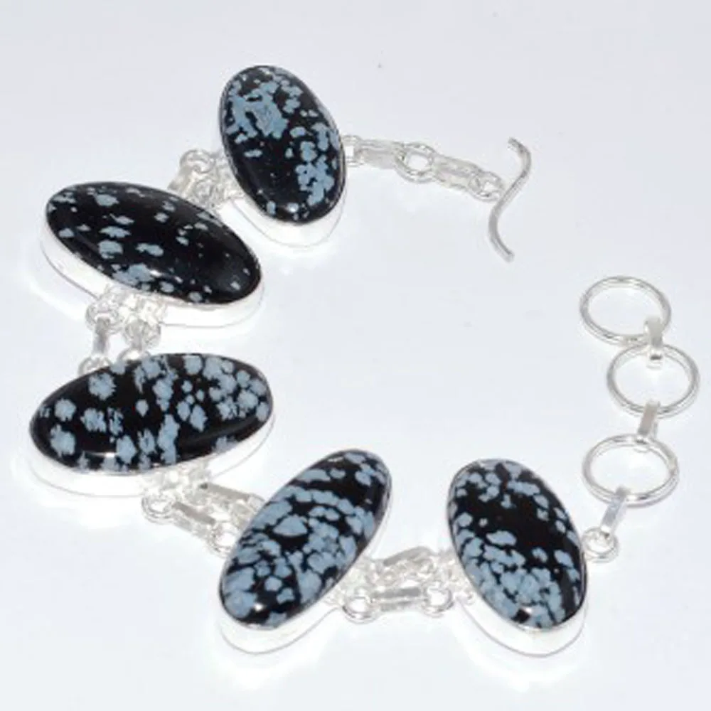 

Sanowflake Obsidian Bracelet Silver Overlay over Copper , 21.2 cm, B3535