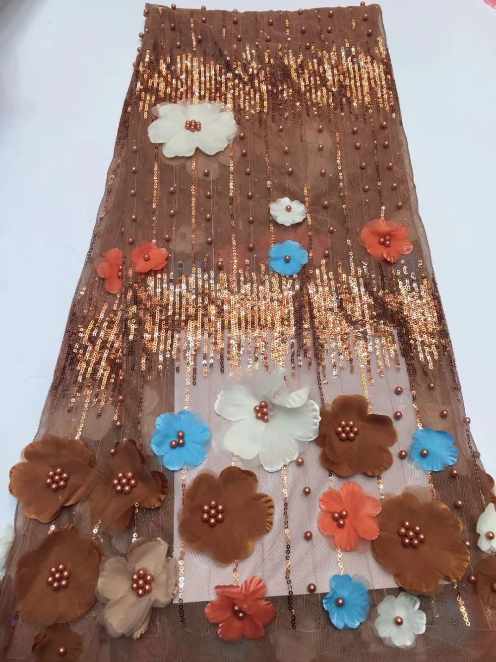 

African Lace Fabric High Quality Lace 3D Flowers Tulle Lace Fabric For Wedding Embroidered Tulle Lace Fabric ML7726
