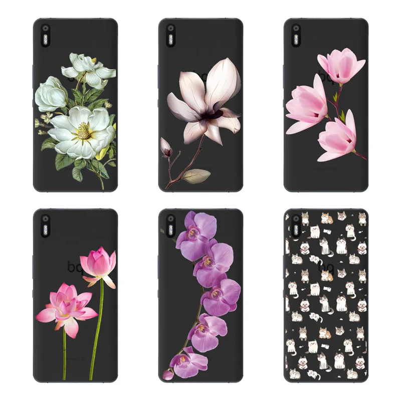 for BQ Aquaris X5 Case Silicon Black Painting flower Soft TPU Back Cover protect Phone cases shell |