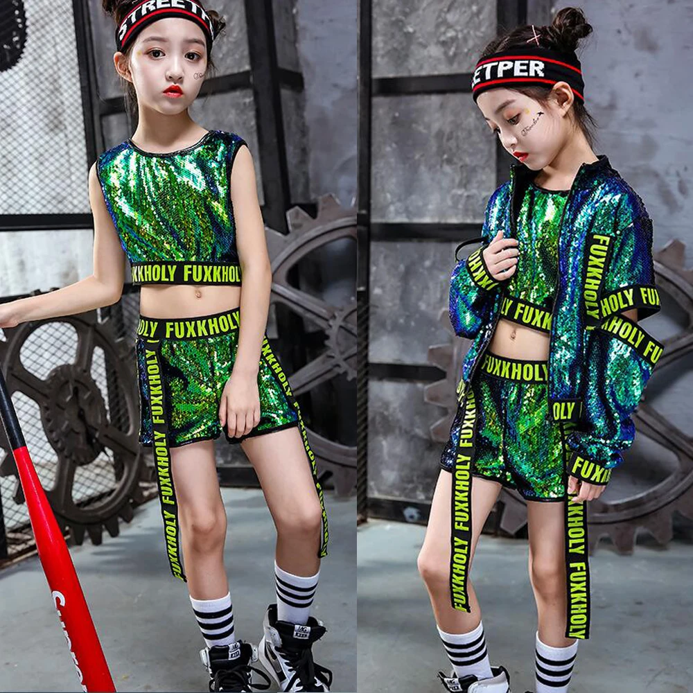 3 шт./компл. танцевальный костюм для девочек в стиле джаз хип хоп с блестками