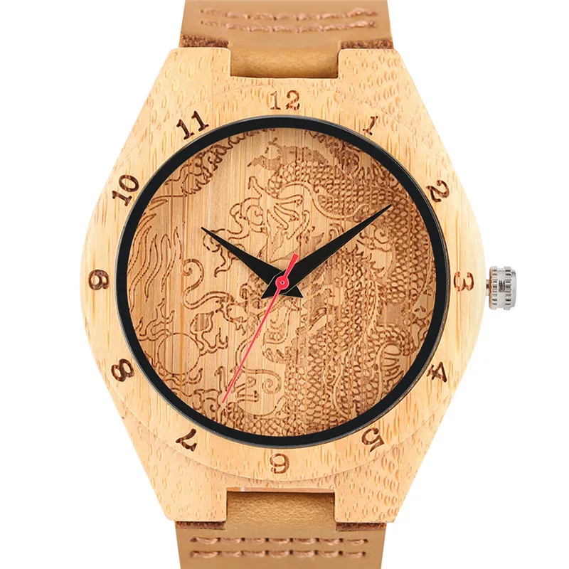 Модные креативные деревянные мужские часы с бамбуковым верхом ремешок из