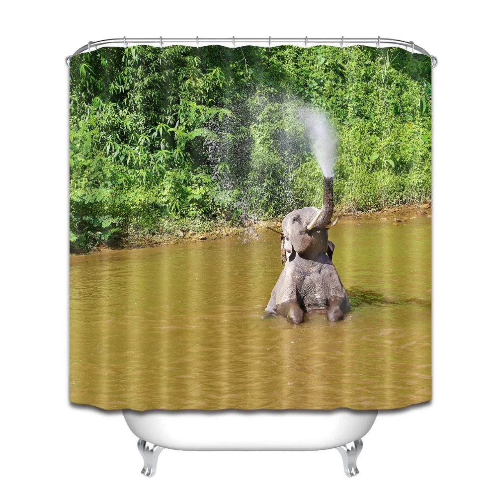 LB Азиатский слон играющий в реке Таиланда занавеска для душа и коврик ванной
