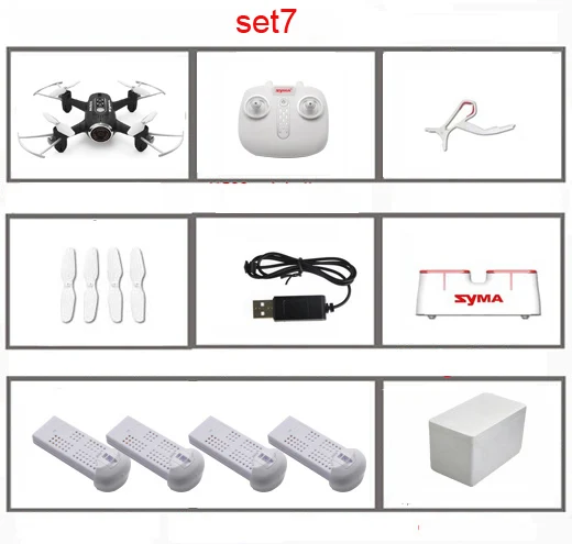 set7 Syma X22W Wifi FPV Карманный Дрон HD камера Безголовый режим RC Дрон с планом полета и управлением приложением белый - Цвет: set7