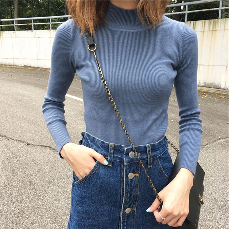 Half-neck Sweater Women's Wild Tight-fitting Solid Color Bottoming Autumn Winter Slim Slimming Long-sleeved Warm zx032 | Женская