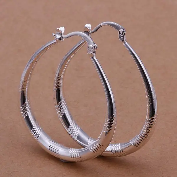 Посеребренный Новые поставки обруч серьги с серебряным покрытием Jewelry Серьги круглой формы высокого качества E294 - Окраска металла: Посеребренный