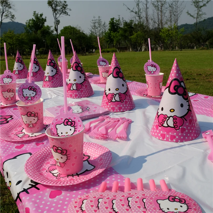 Hello kitty/Детский комплект для украшения вечеринки на день рождения, вечерние принадлежности для дня рождения, вечерние принадлежности, AW-1666