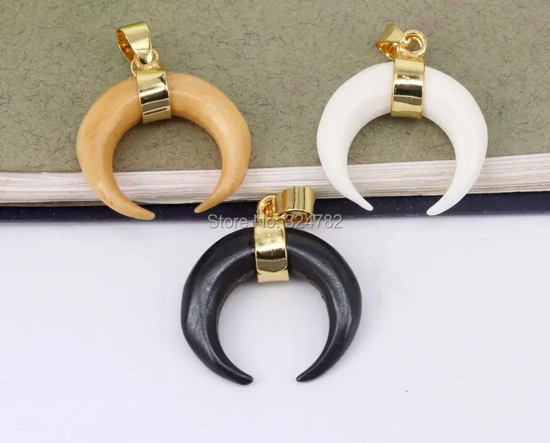 10 шт. Модный маленький размер из бычьей кости кулон с дизайном полумесяц золотым