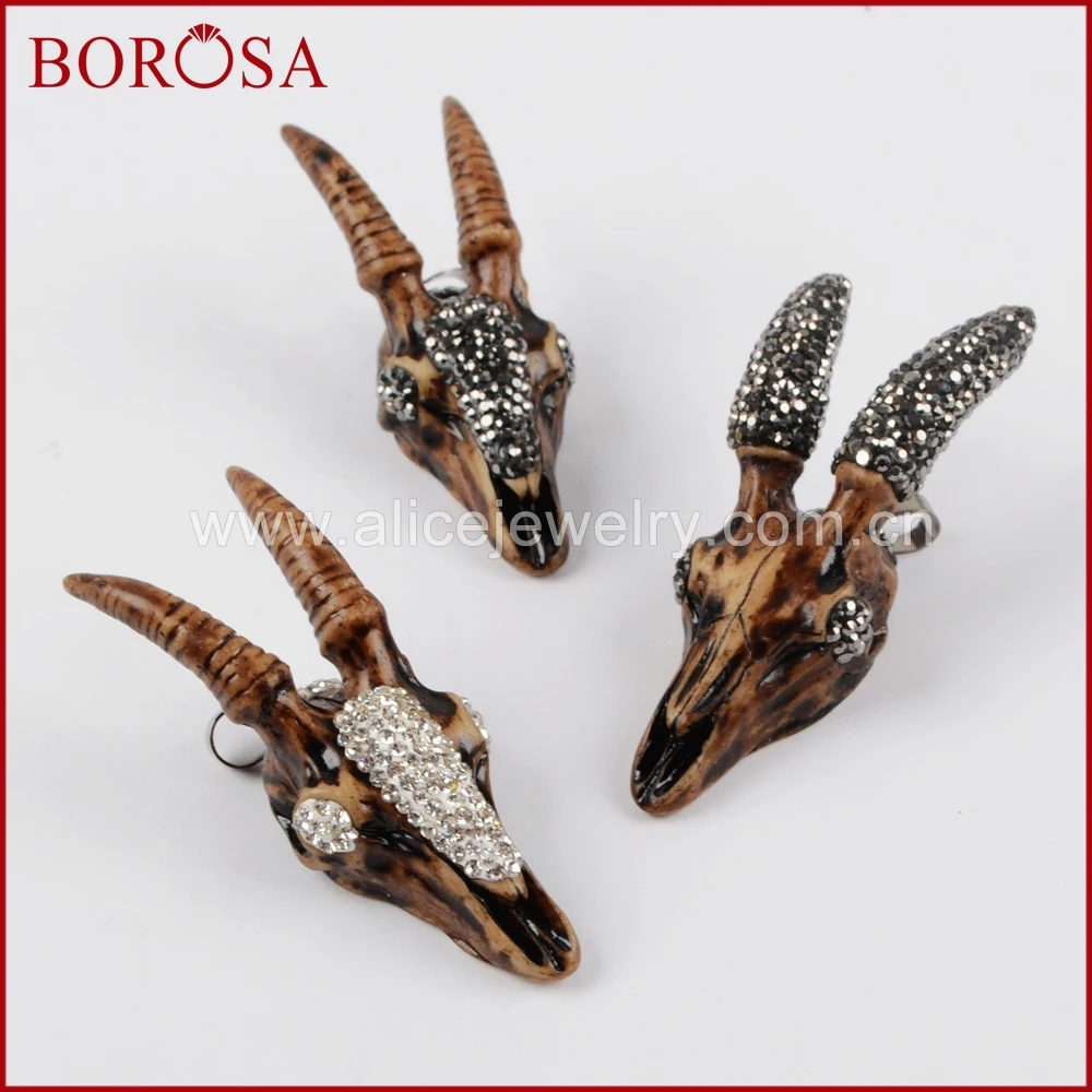 Borosa смолы Коза глава кулон проложили черный/белые цирконы Мода Drusy Подвеска для