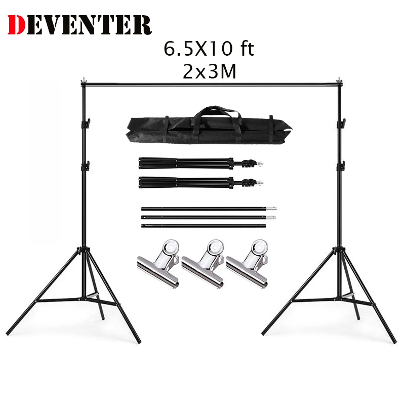 Photography studio 2Mx3M Heavy Background Stand and 3 sheet 1.6Mx3M Photo Non Woven Fabric Backgrounds Kits Black white green |