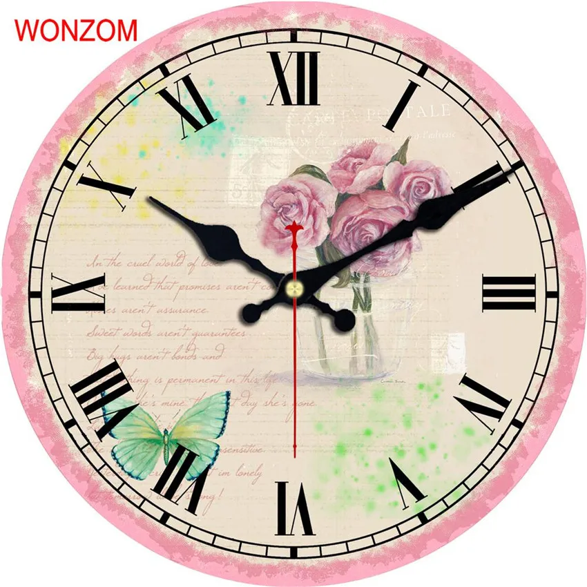 WONZOM элегантные большие настенные часы с цветочным дизайном бесшумные для
