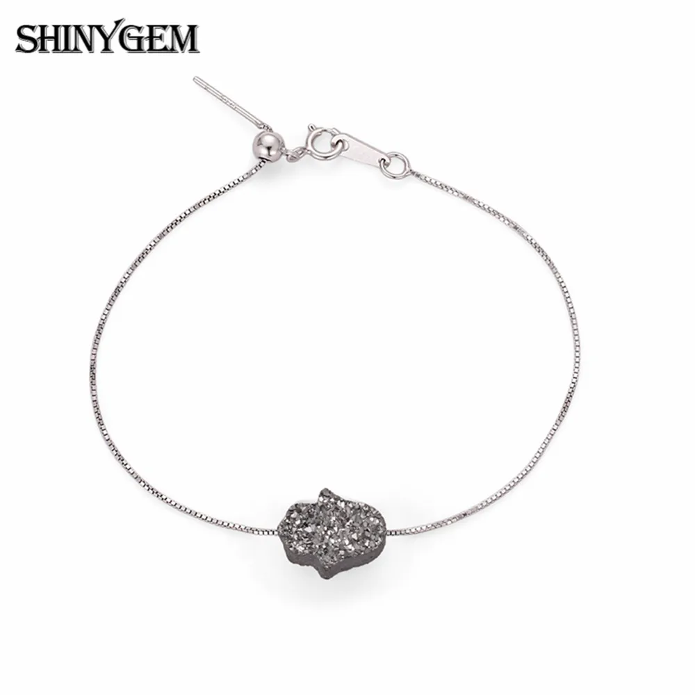 Женский браслет-цепочка ShinyGem подвеска-Хамса из натурального Druzy камня Будды