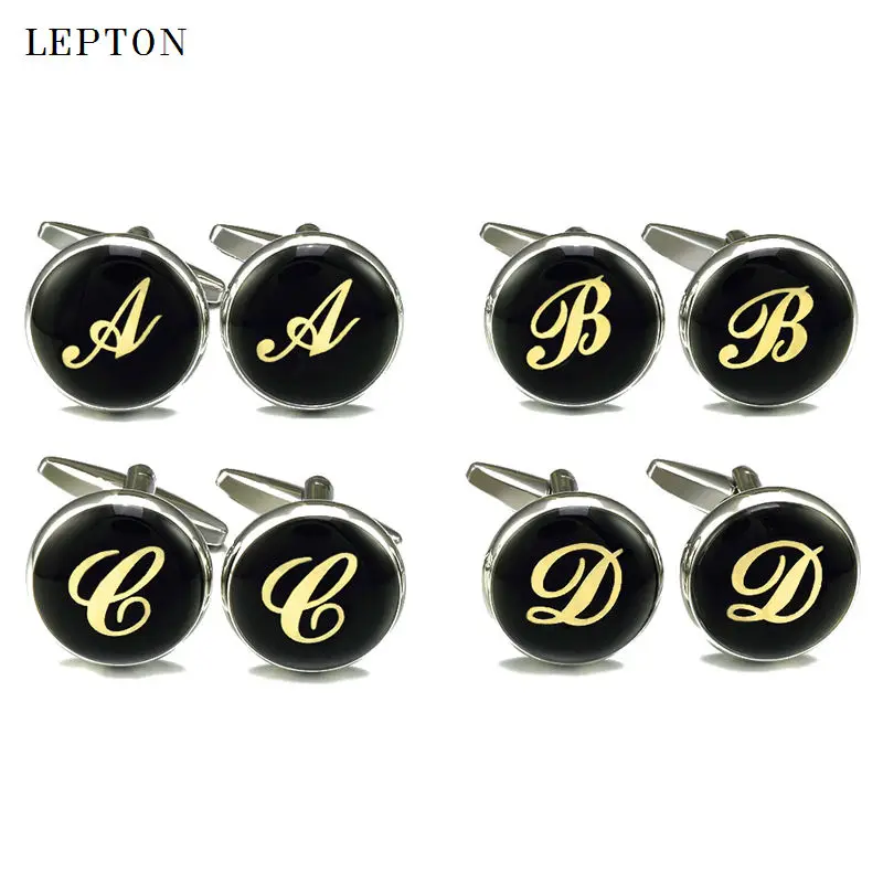 

2017 Sale Real Tie Clip Letters Cufflinks For Mens Round Gold Color Letter cuff links Lepton Brand Men shirt cuffs Cufflink