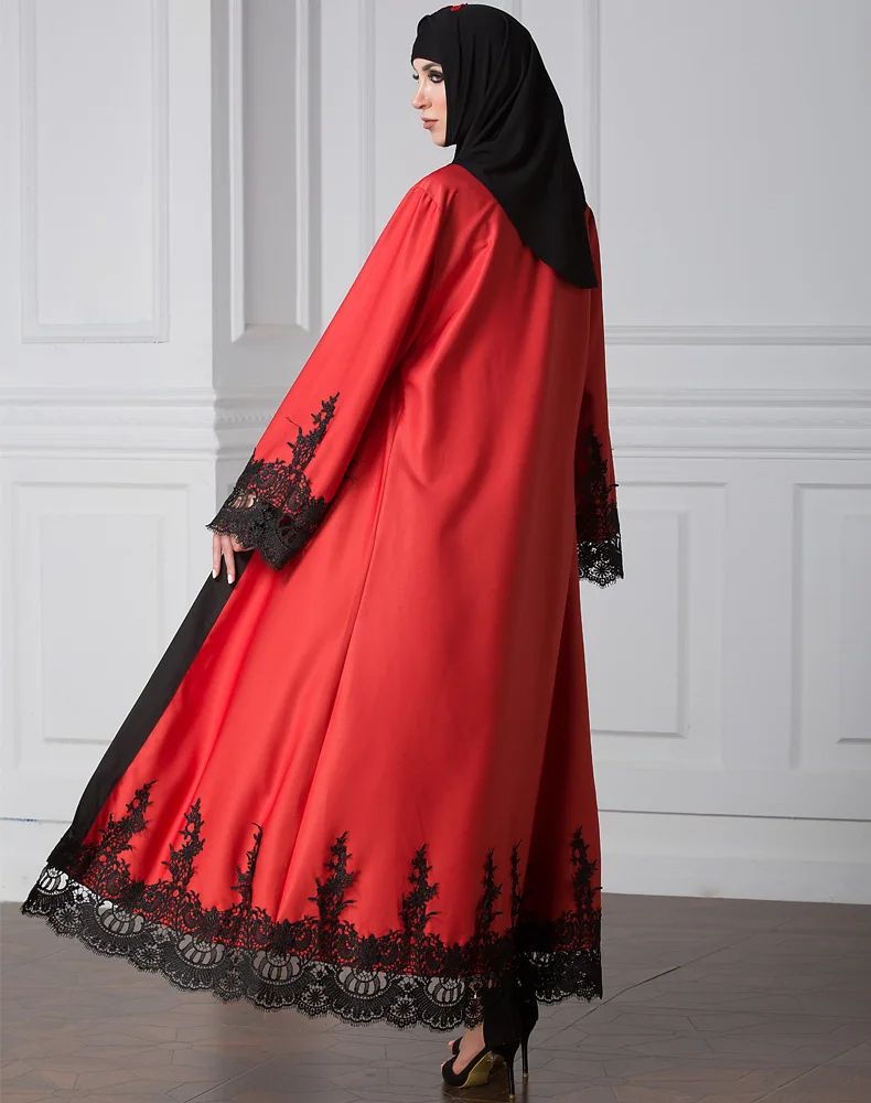 Арабский кардиган мусульманское платье абайя однотонное кружевное в пол