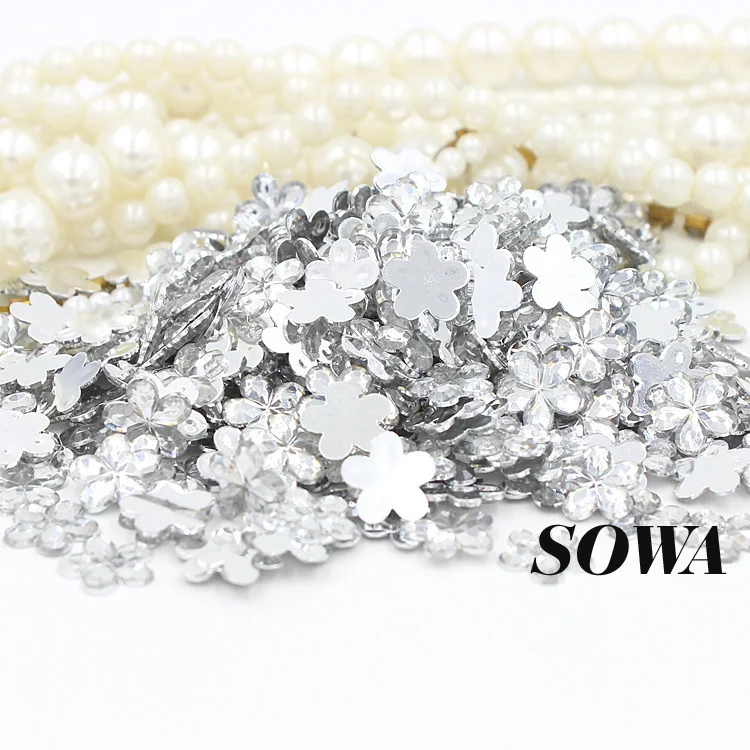 

Wholesale 2000pcs/Lot Size 10mm Crystal Color Plum Flower Round Acrylic Flat Back Nail Art for DIY