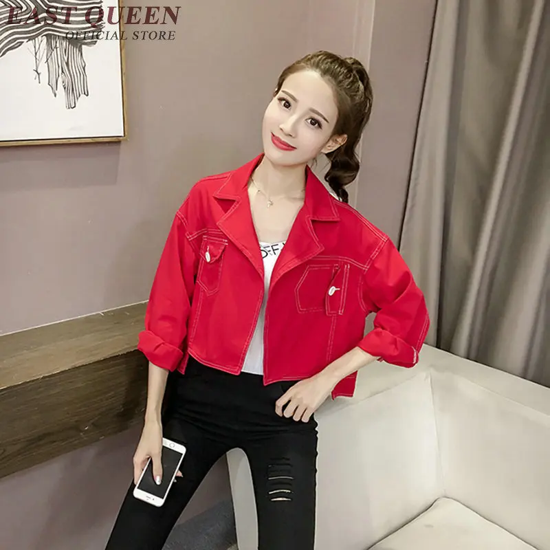 Женская джинсовая куртка красная черная для подростков осень 2018 KK1499 H|fashion jeans