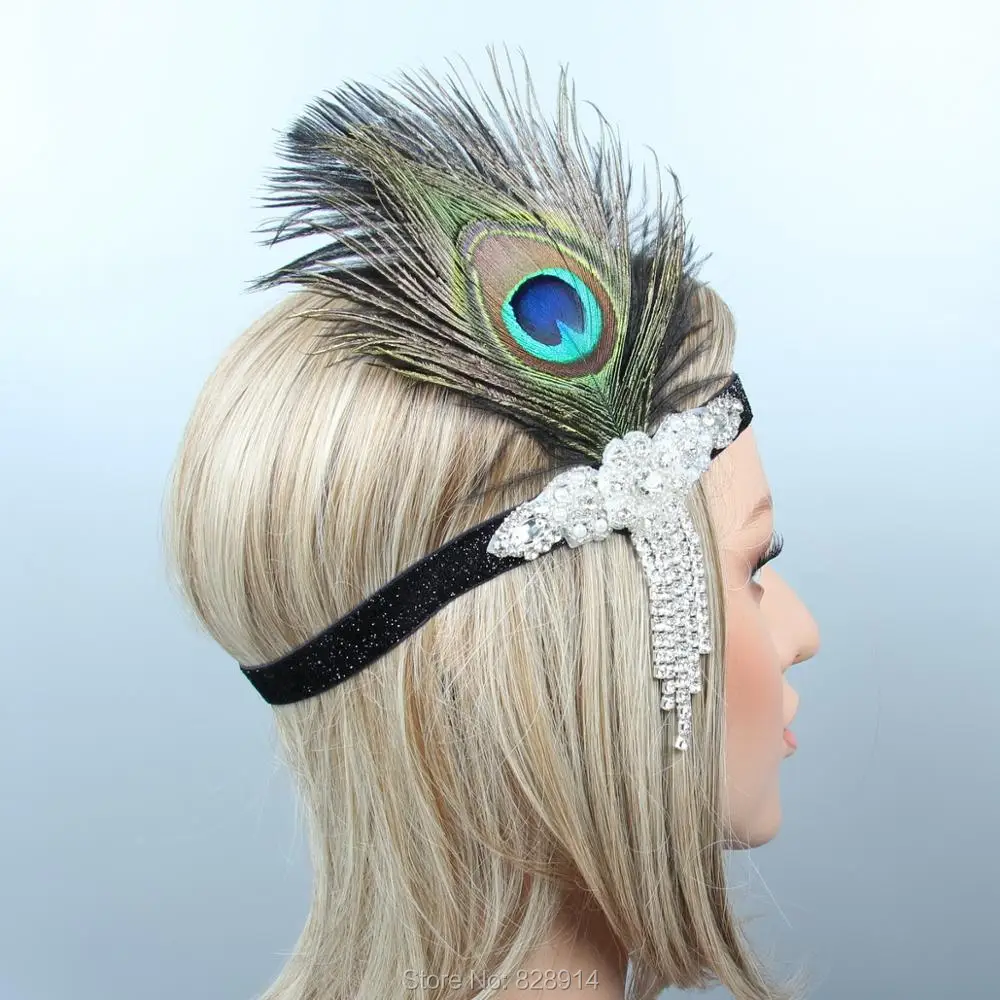 Оптовая продажа модная повязка на голову в стиле 1920-х Гэтсби с перьями ручная