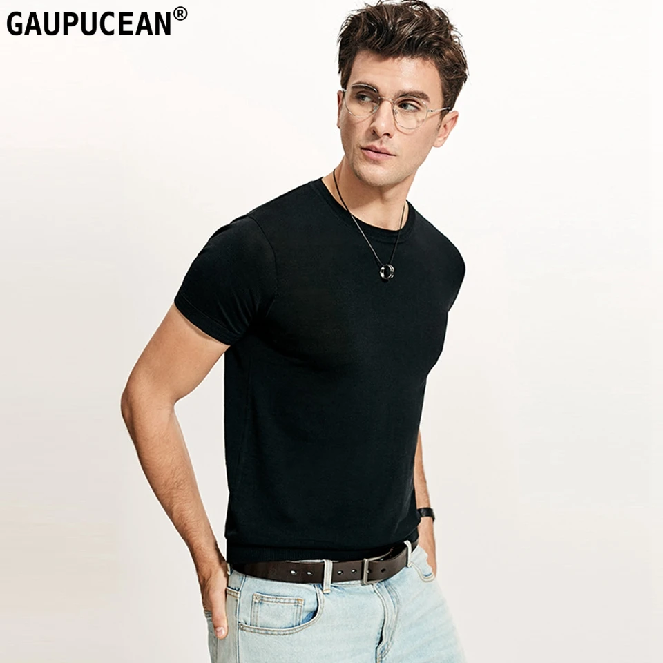 Мужская футболка с короткими рукавами из натурального шелка и хлопка легкая в