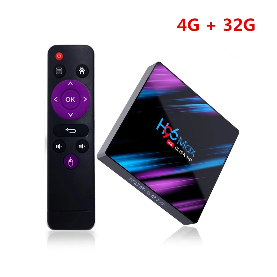 4G 32G H96 MAX Smart TV Box Android 9.0 4GB Ram 32GB/64GB Rom Rockchip RK3318 4K USB3.0 H.265 Google Play IP TV Set Top Box PK tx3 mini - Color: 4G 32G