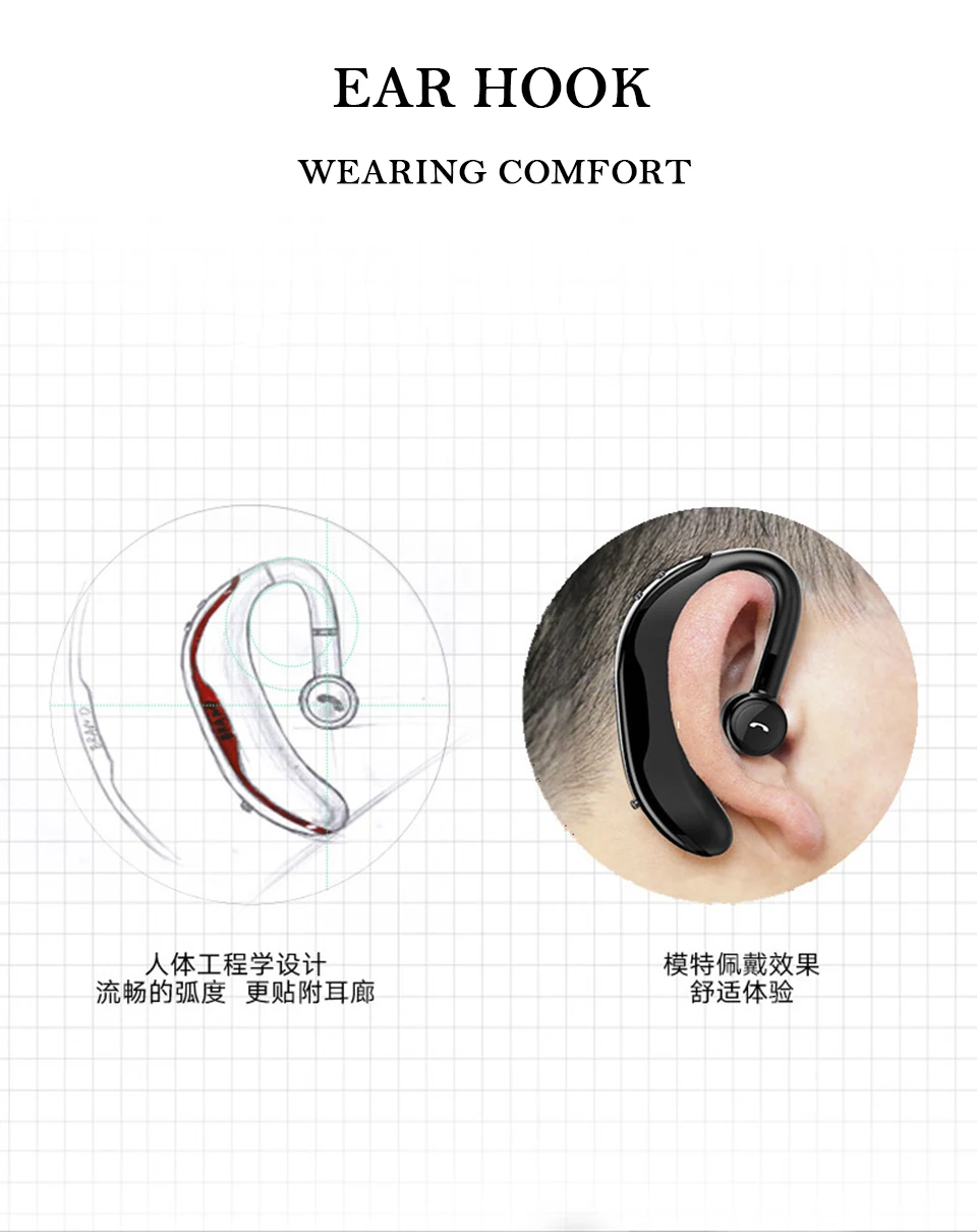Handsfree Бизнес водонепроницаемые наушники Bluetooth с микрофоном Голосовое управление Беспроводная bluetooth-гарнитура для телефонов ушной крючок