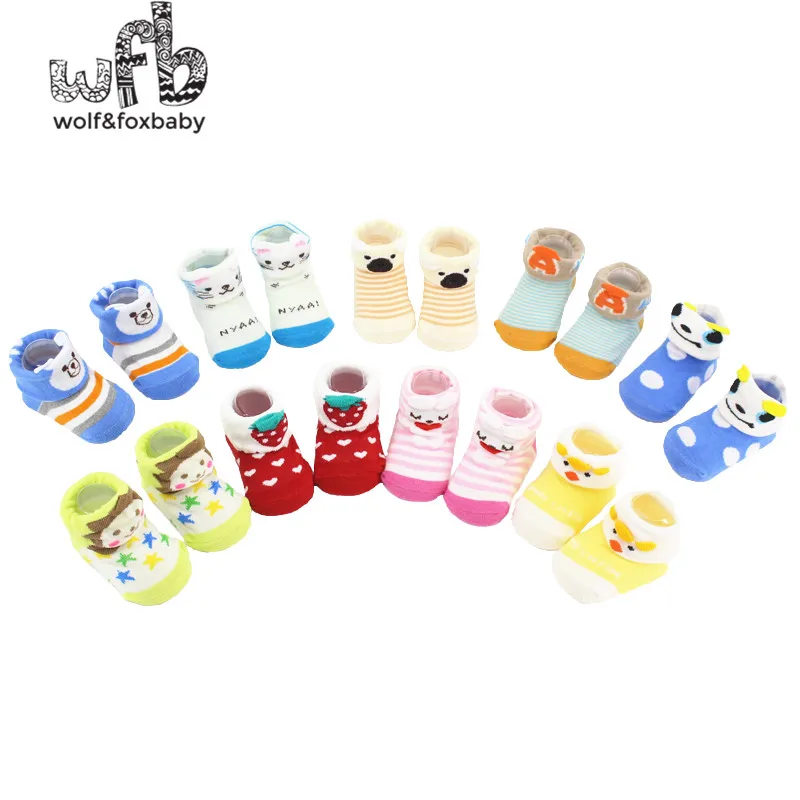 

Retail 6pairs/lot 0-10M Kids infant Baby Unisex Newborn Animal Cartoon Flanging Socks Combed Cotton 2014 spring or fall