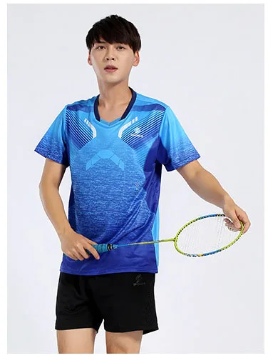 Men Blue Set Теннисный спортивный костюм, Джерси, одежда для настольного тенниса, командная игра, тренировка бега, спортивные футболки и шорты, одежда для бадминтона - Цвет: Men Blue Set