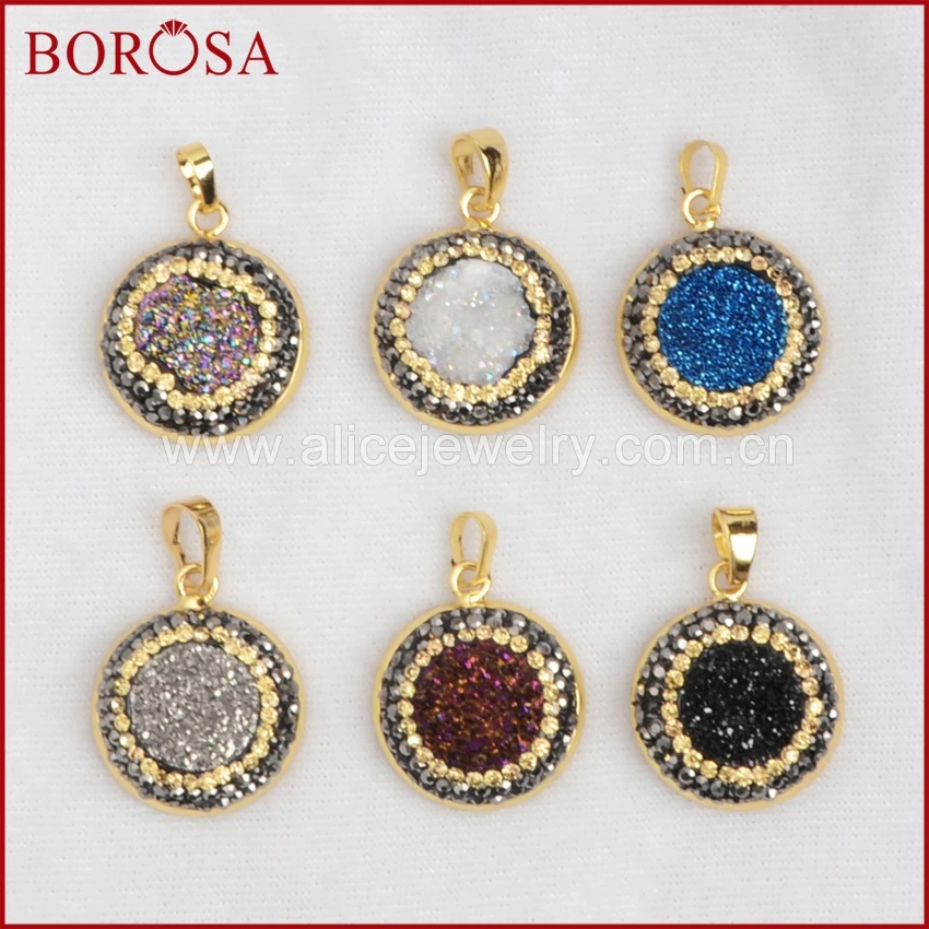 BOROSA золотой ободок круглый натуральный кристалл Титан Радужный цвет Drzuy кулон с