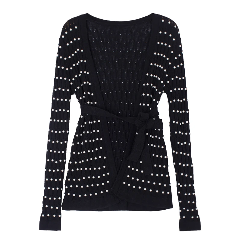 Shopkeeper keeps V collar black and white wavy high quality seahorse sweater cool air warm cardigan |