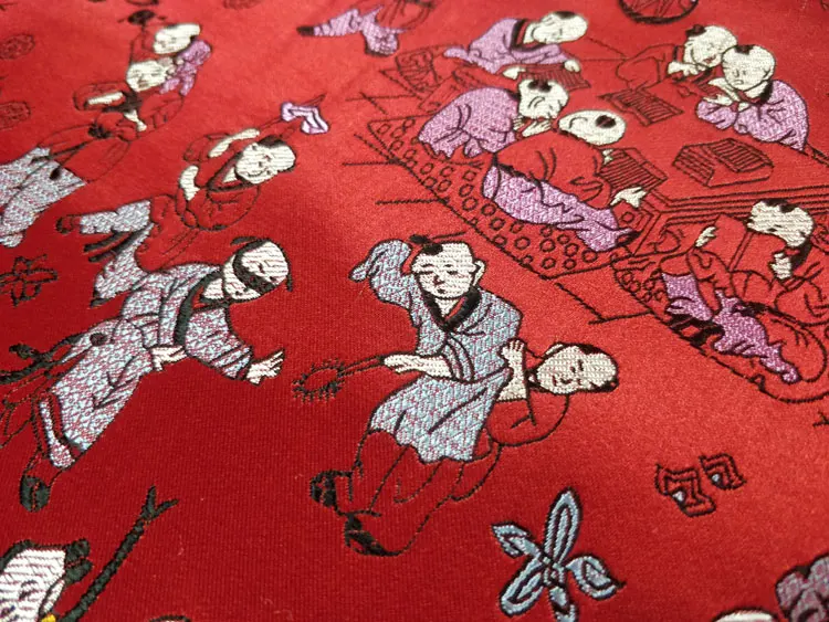 Chinese Silk Brocade Dobby Fabric Tang Costume Cheongsam Traditional Wedding Quilt Cover Cushion Pillowcase Red Hundred Children | Дом и сад