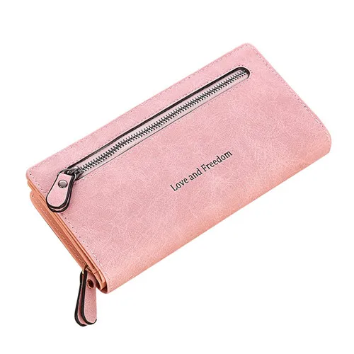 Pink Длинный женский кошелек, модный, простой, однотонный, кошелек для мелочи из искусственной кожи, на каждый день, с отделением для ID карт, сумочка на молнии, клатч, женская сумка - Цвет: Pink