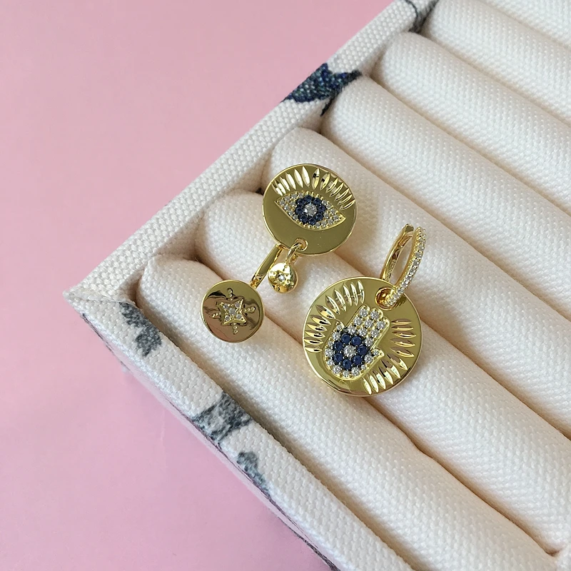 Женские серьги Счастливый глаз SLJELY асимметричные из стерлингового серебра 925