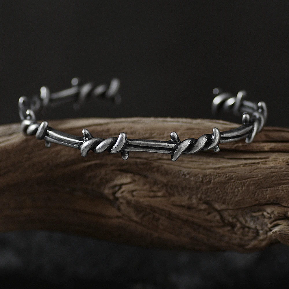 

Men Bangle Open Cuff Twist Thorns Wire Pulsera Titanium Steel Geometric Bracelet Open cuff Barbed Jewelry viking bangles ss-164