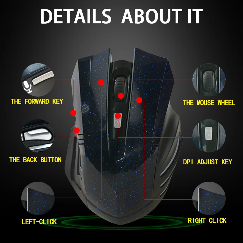USB 2 4 Ghz 1600 DPI draadloze Optische gaming muis voor компьютерный ноутбук 6 knoppen anti vingerafdruk muizen|pc mice|wireless