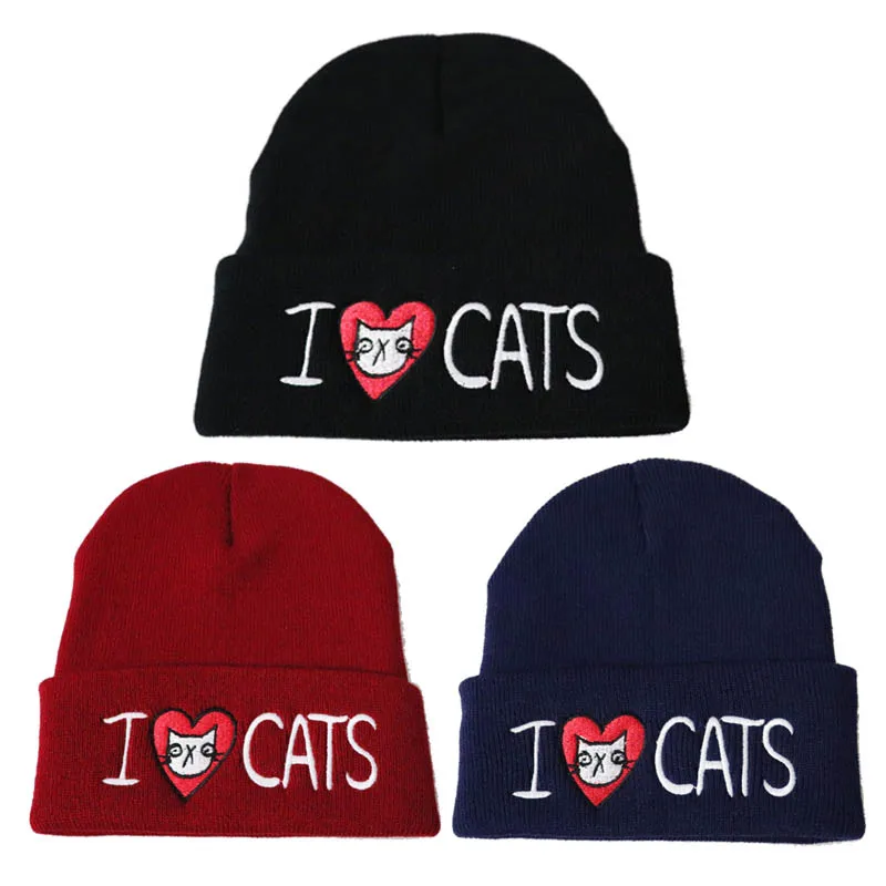 Новая женская обувь с надписью I LOVE CATS Шапка бини для мужчин катание на лыжах