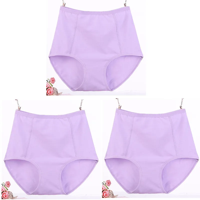 Purple X 3 3 шт./лот, большие размеры, XL-6XL, сексуальные, высокая талия, женские хлопковые Однотонные трусы, трусы-плавки из дышащей ткани, нижнее белье, трусики - Цвет: Purple X 3
