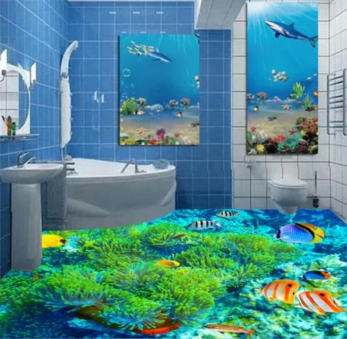 

[Самоклеющиеся] 3D зеленые кораллы море 4 Нескользящие водонепроницаемые фото самоклеющиеся напольные настенные Стикеры Обои фотообои наст...