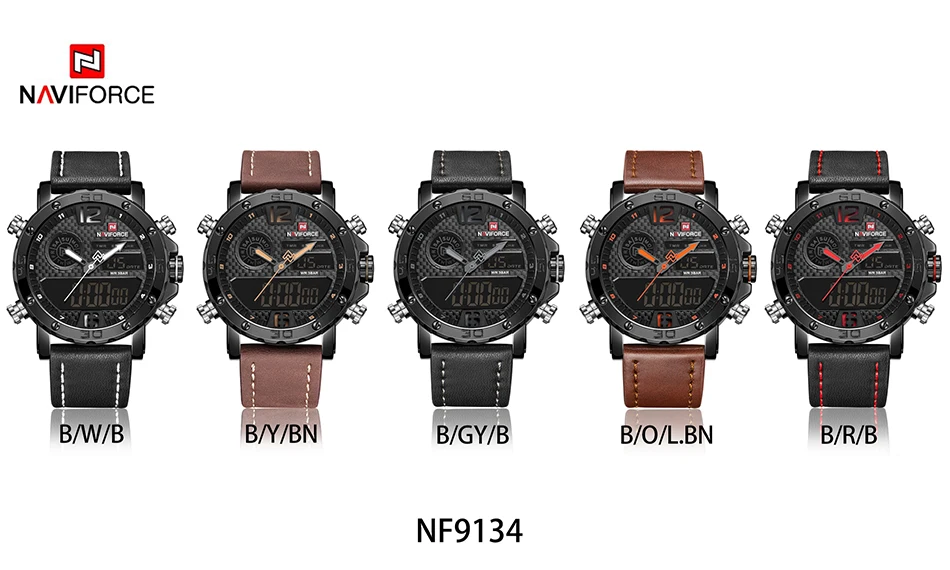 NAVIFORCE/Роскошные Брендовые мужские часы s, мужские кожаные спортивные часы, мужские Кварцевые светодиодный цифровые часы, водонепроницаемые военные наручные часы