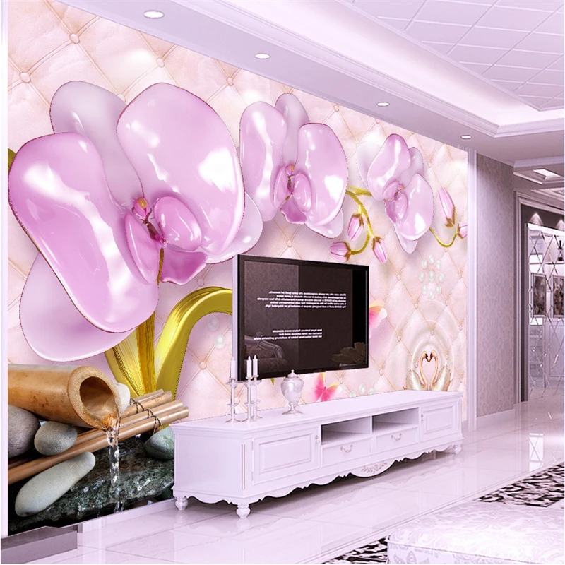 

beibehang Large custom wallpaper 3d luxury pink jewelry Phalaenopsis soft bag jewelry TV background wall wallpaper 3d