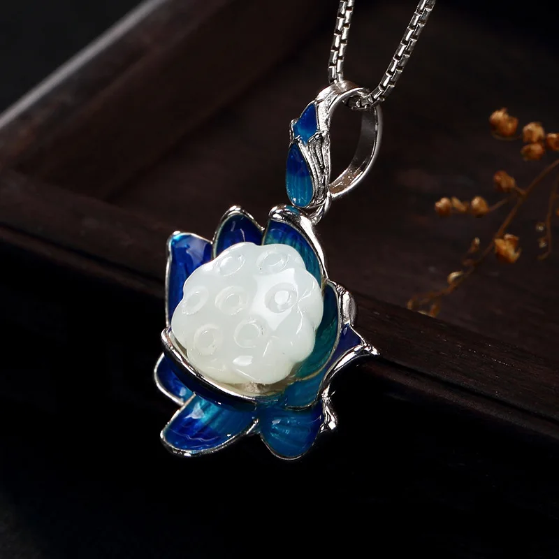 Женские Подвески с эмалировкой lotus cloisonne из чистого серебра 925 пробы натуральным