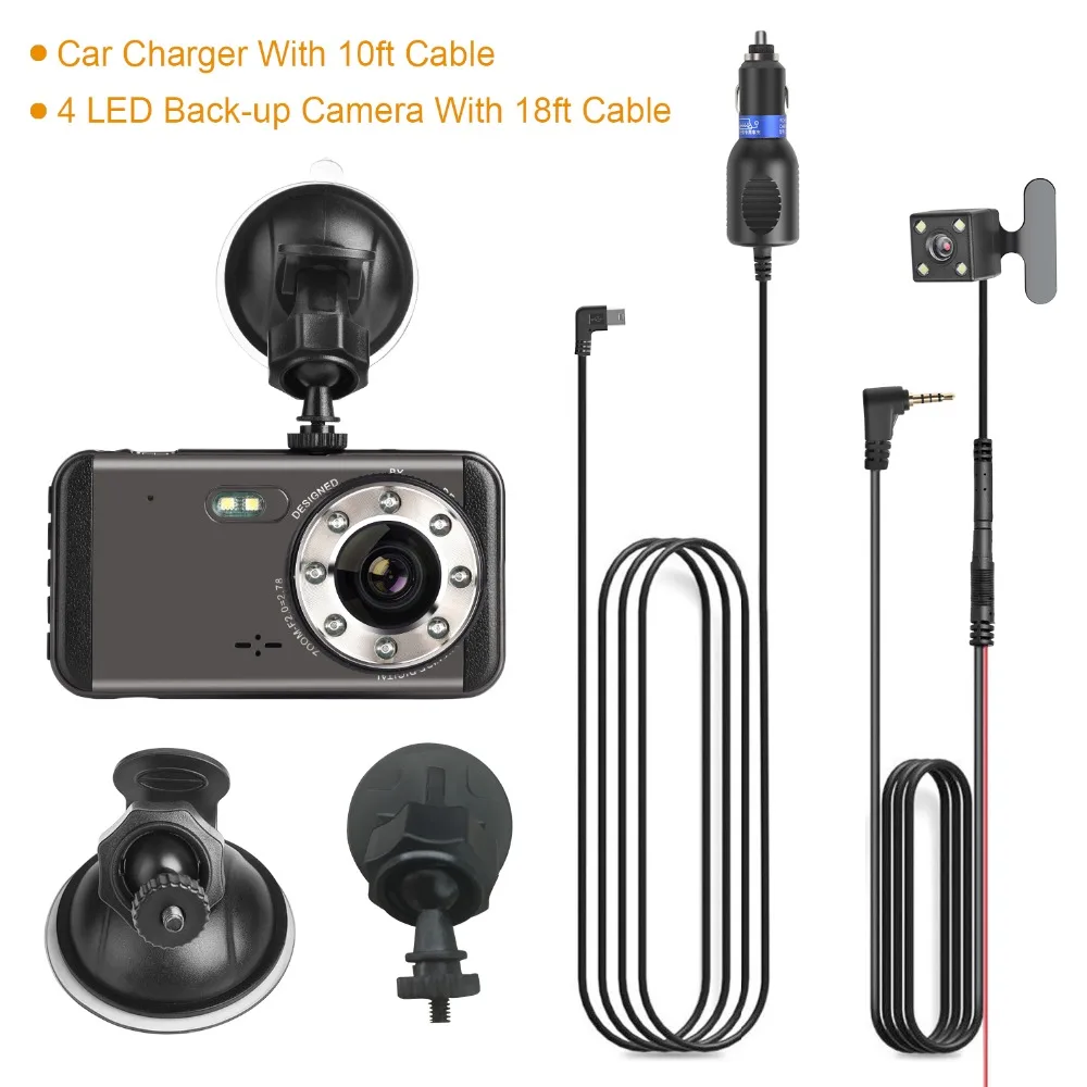Podofo 4 ''Dashcam двойной объектив Автомобильный видеорегистратор Камера FHD 1080P ips экран ночного видения видео dvr рекордер видеокамера с камерой заднего вида