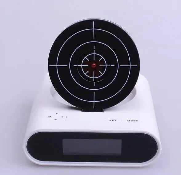 Новинка Новая лазерная Целевая Gun Будильник Повтор разбуди с светодиодный Подсветка стол гаджет стрелять остановить мода подарок