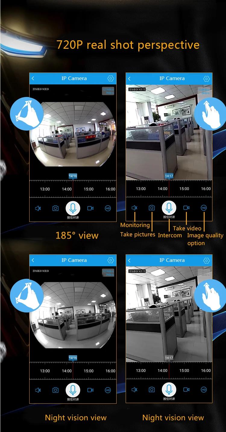1.0MP сетевая панорамная камера 720P Wifi ip 1 44 мм объектив ночного видения 180 градусов