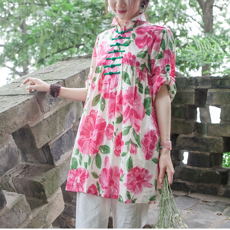 Китайский традиционный костюм cheongsam Топ льняная рубашка женская элегантная