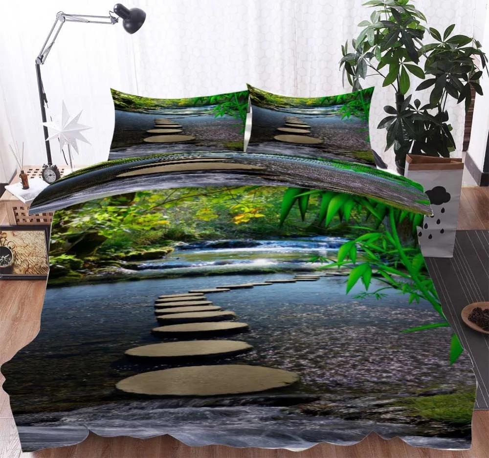 Настройки Moss river 3D живописные Постельное белье печати лес постельное Bedcloth с