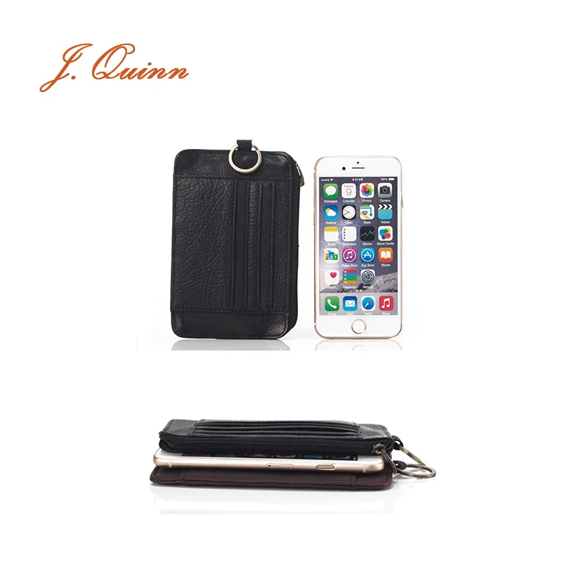 Мужской кожаный кошелек J.Quinn на молнии тонкий бумажник из воловьей кожи деловой