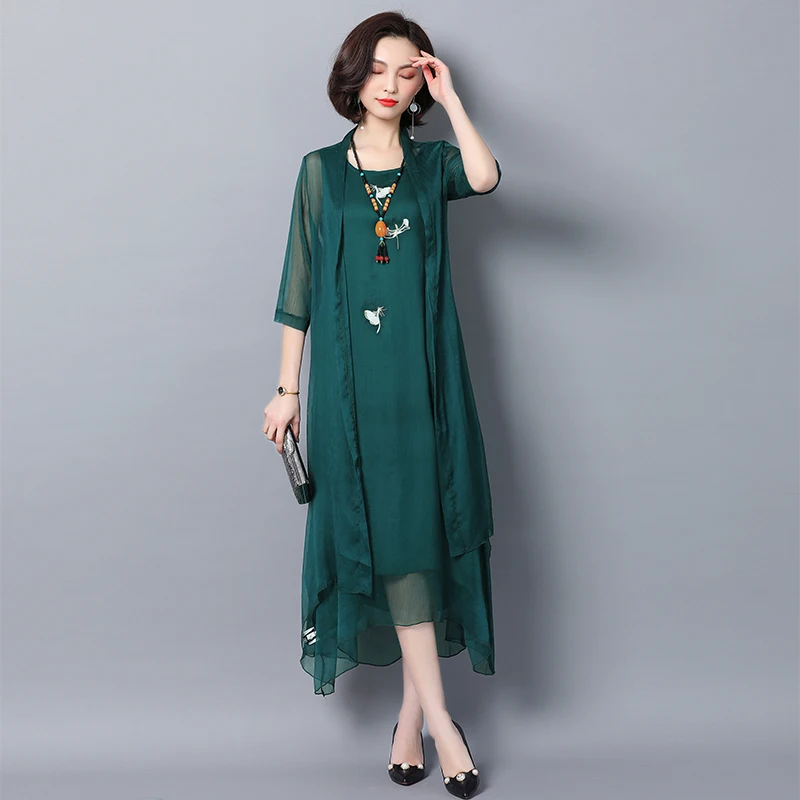 Женское платье из двух частей Свободное длинное с вышивкой и принтом весна-лето