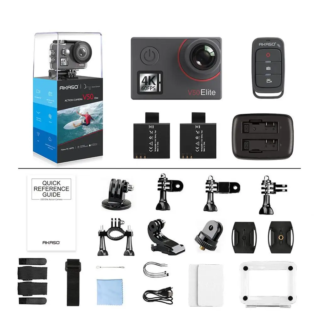 للبيع AKASO V50 النخبة 4K/60fps شاشة تعمل باللمس واي فاي عمل كاميرا التحكم الصوتي EIS 40 متر كاميرا مقاومة للماء كاميرا رياضية مع خوذة