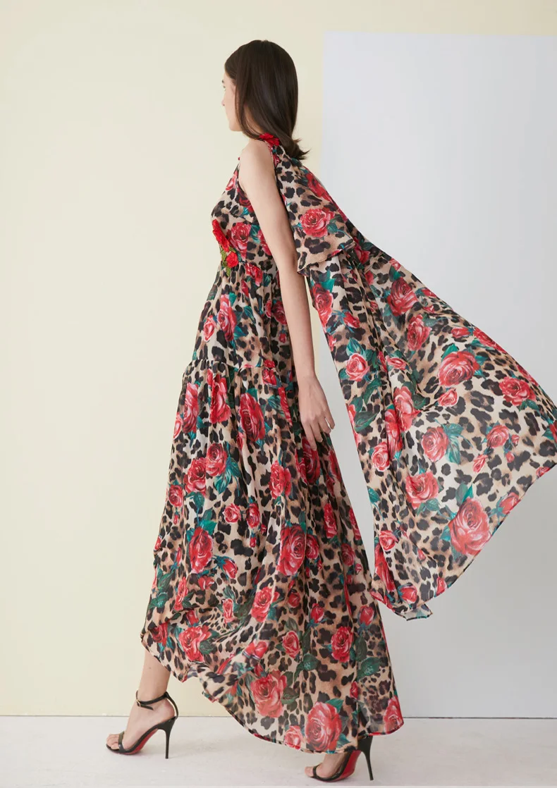 Женские модельные платья без рукавов с V-образным вырезом и леопардовым принтом |