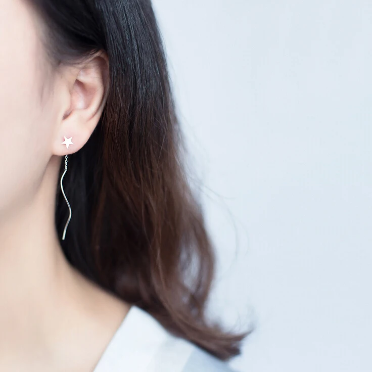 S92 цельные серьги из стерлингового серебра с начесом в виде звездочек резьбой A1351